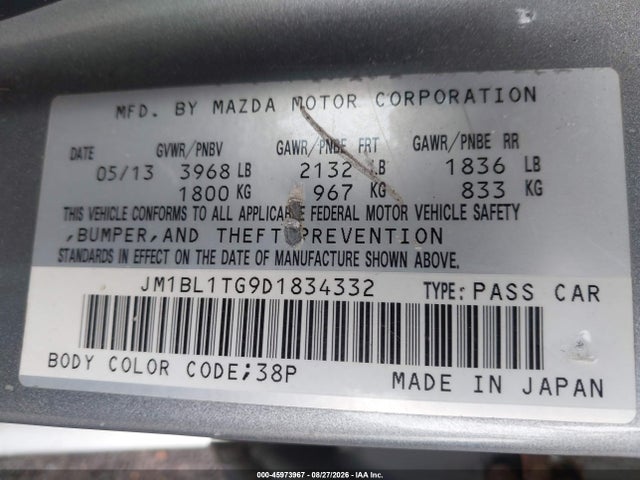 Aukcja sprzedaży 2013 Mazda Mazda3 I Sv, vin: JM1BL1TG9D1834332, numer aukcji: 45973967