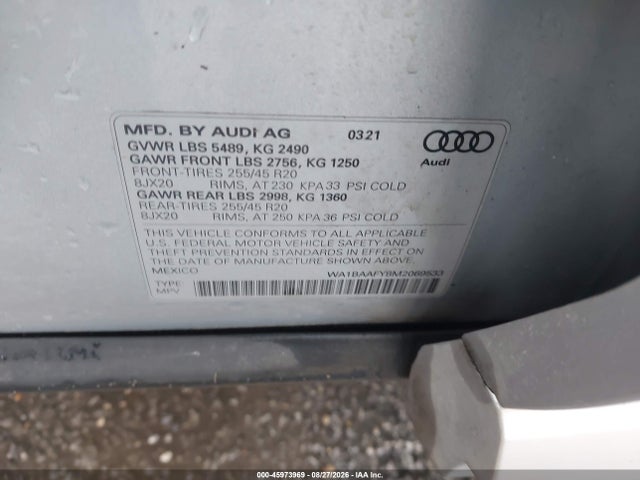 Aukcja sprzedaży 2021 Audi Q5 Premium Plus 45 Tfsi Quattro S Tronic, vin: WA1BAAFY8M2069533, numer aukcji: 45973969