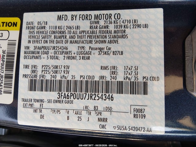 Aukcja sprzedaży 2018 Ford Fusion Hybrid S, vin: 3FA6P0UU7JR254346, numer aukcji: 45973977