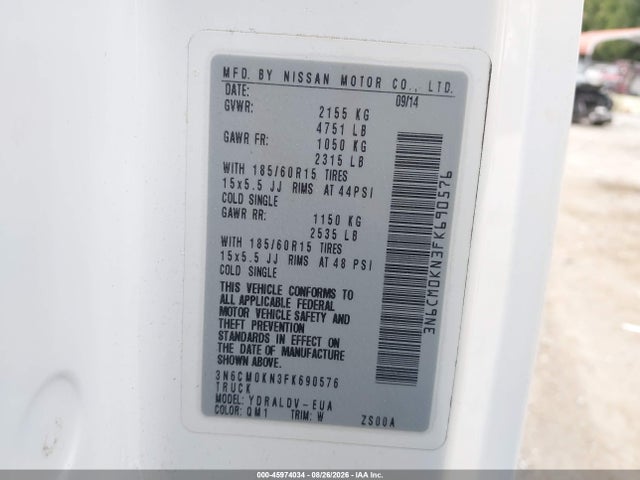 45974034 :رقم المزاد ، 3N6CM0KN3FK690576 vin ، 2015 Nissan Nv200 S مزاد بيع