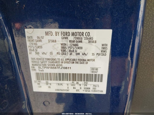 Продаж на аукціоні авто 2007 Lincoln Mark Lt, vin: 5LTPW18587FJ10611, номер лоту: 45974044