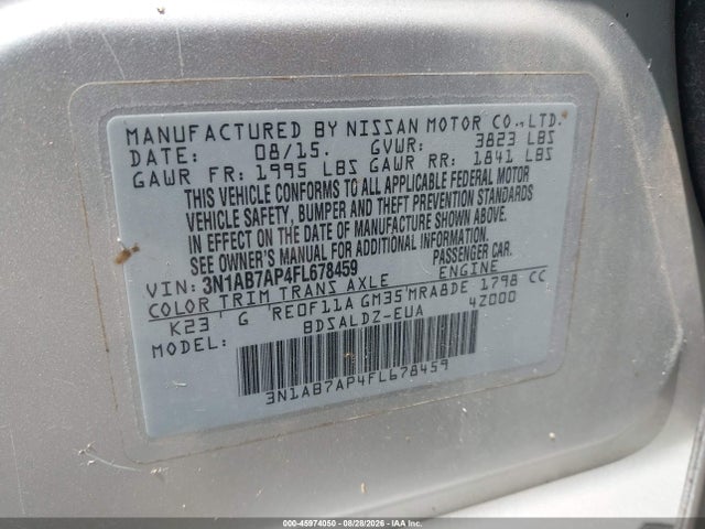 45974050 :رقم المزاد ، 3N1AB7AP4FL678459 vin ، 2015 Nissan Sentra Sv مزاد بيع