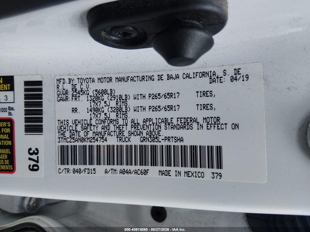 Продажа на аукционе авто 2019 Toyota Tacoma Trd Sport, vin: 3TMCZ5AN0KM254754, номер лота: 45974090