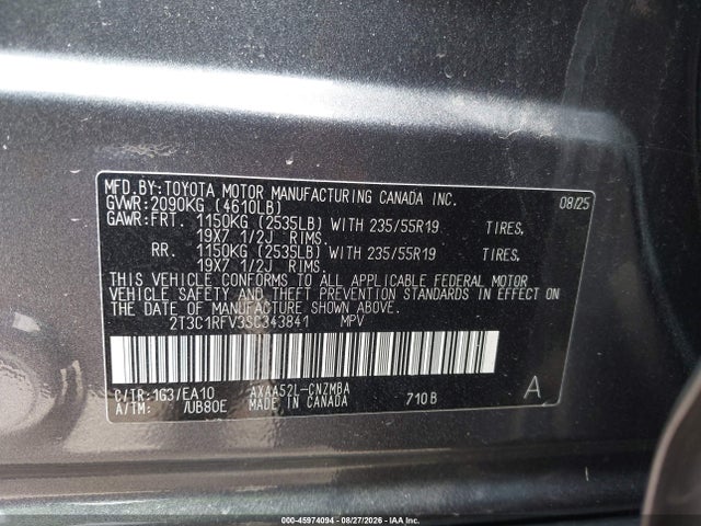 45974094 :رقم المزاد ، 2T3C1RFV3SC343841 vin ، 2025 Toyota Rav4 Xle Premium مزاد بيع