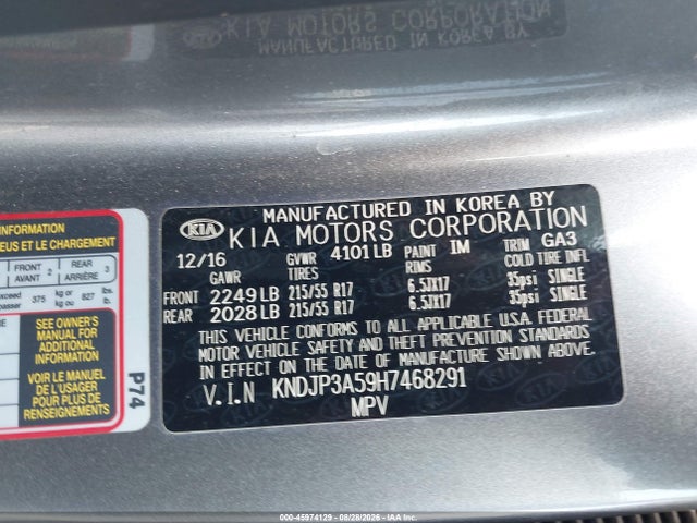 45974129 :رقم المزاد ، KNDJP3A59H7468291 vin ، 2017 Kia Soul + مزاد بيع
