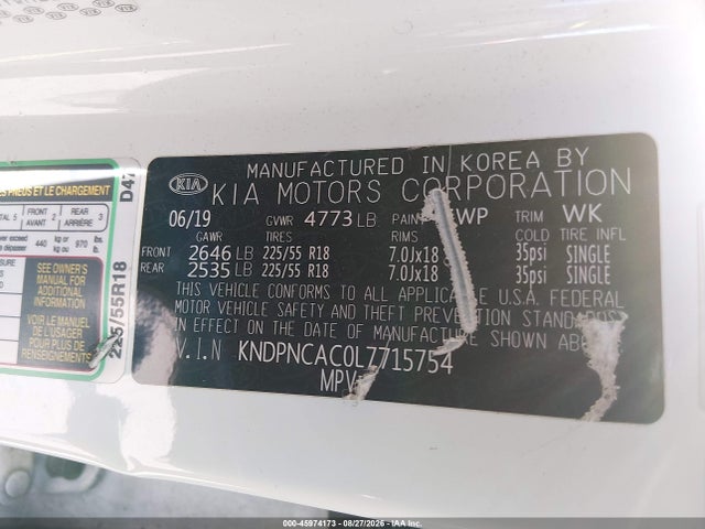 Продаж на аукціоні авто 2020 Kia Sportage Ex, vin: KNDPNCAC0L7715754, номер лоту: 45974173