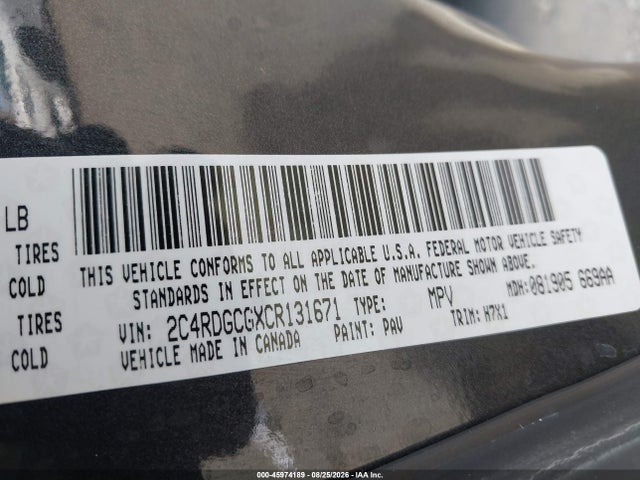 45974189 :رقم المزاد ، 2C4RDGCGXCR131671 vin ، 2012 Dodge Grand Caravan Sxt مزاد بيع
