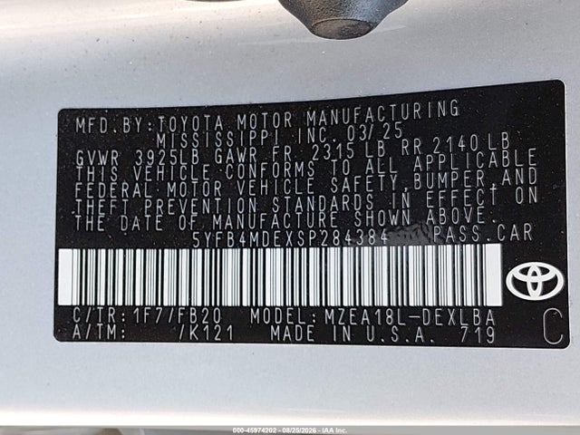 5YFB4MDEXSP284384 Toyota COROLLA LE