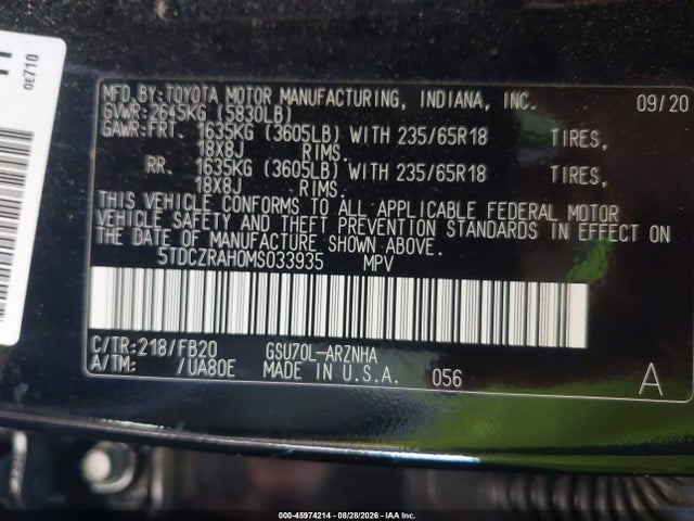 Продажа на аукционе авто 2021 Toyota Highlander L, vin: 5TDCZRAH0MS033935, номер лота: 45974214