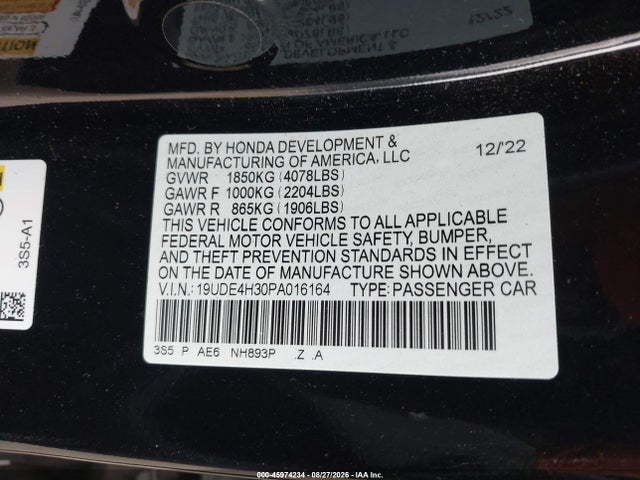 Продажа на аукционе авто 2023 Acura Integra A-spec, vin: 19UDE4H30PA016164, номер лота: 45974234
