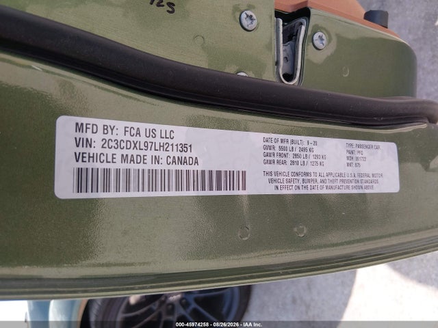 45974258 :رقم المزاد ، 2C3CDXL97LH211351 vin ، 2020 Dodge Charger Srt Hellcat Rwd مزاد بيع