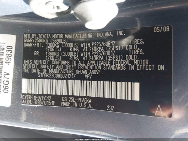 Продаж на аукціоні авто 2008 Toyota Sienna Le, vin: 5TDBK23C08S021217, номер лоту: 45974268