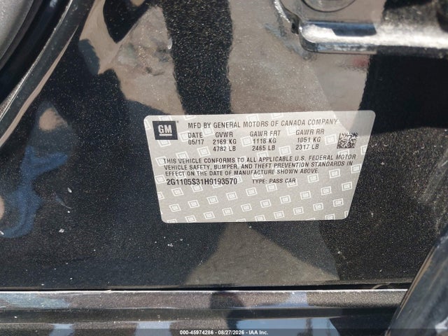 Aukcja sprzedaży 2017 Chevrolet Impala 1lt, vin: 2G1105S31H9193570, numer aukcji: 45974286