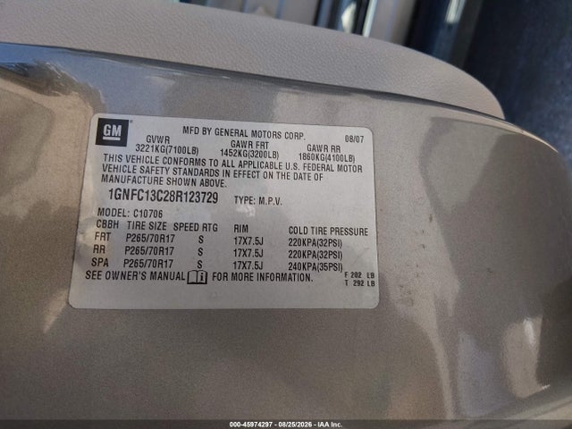Продаж на аукціоні авто 2008 Chevrolet Tahoe Ls, vin: 1GNFC13C28R123729, номер лоту: 45974297