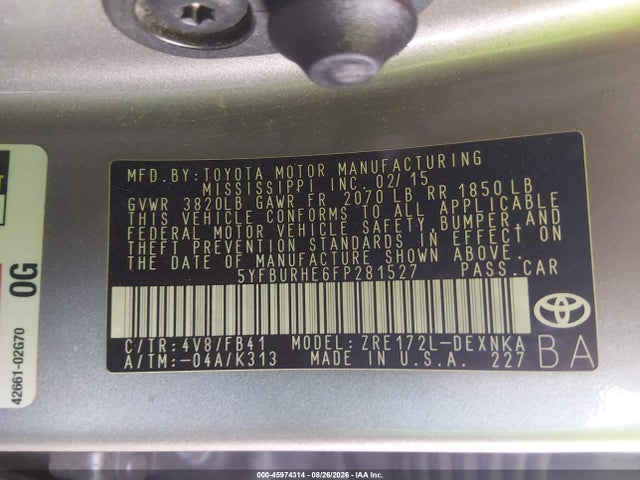 Toyota COROLLA LE 2015 5YFBURHE6FP281527 Image 9