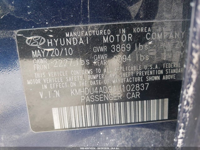 Aukcja sprzedaży 2010 Hyundai Elantra Gls, vin: KMHDU4AD9AU102837, numer aukcji: 45974324