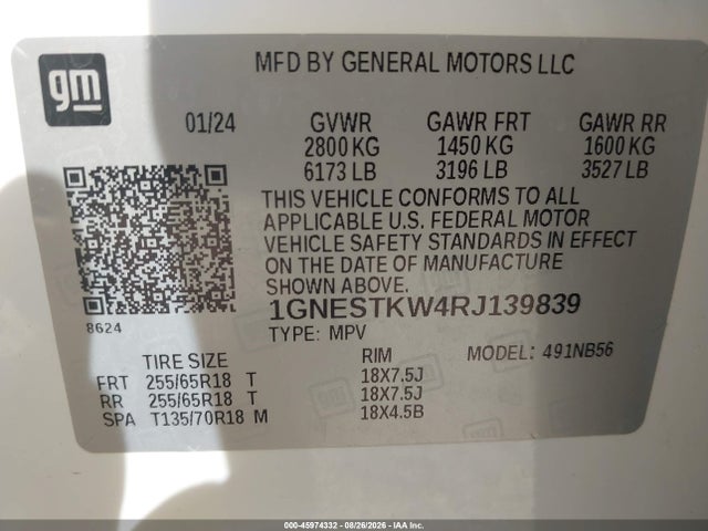 Aukcja sprzedaży 2024 Chevrolet Traverse Limited Fwd Ls, vin: 1GNESTKW4RJ139839, numer aukcji: 45974332
