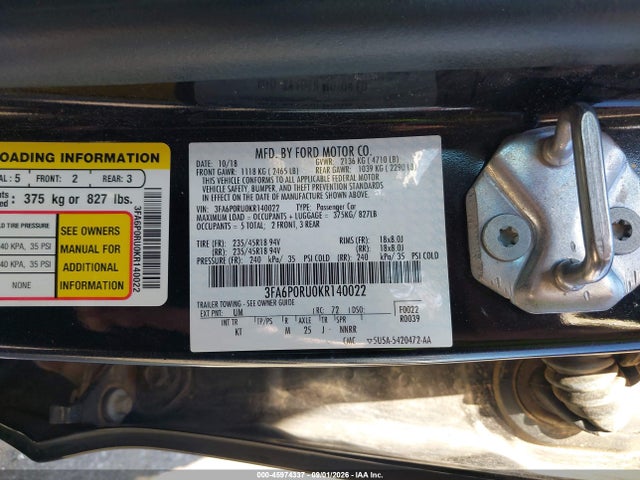 45974337 :رقم المزاد ، 3FA6P0RU0KR140022 vin ، 2019 Ford Fusion Hybrid Titanium مزاد بيع