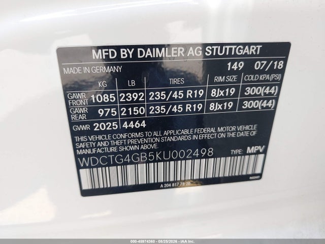 WDCTG4GB5KU002498 Mercedes-Benz Gla 250 4matic