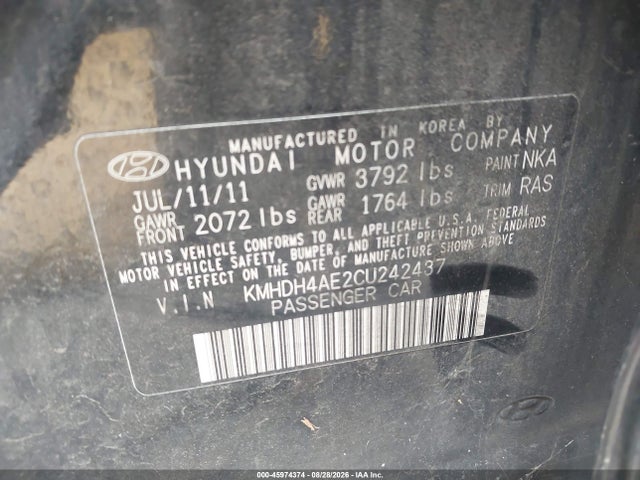 45974374 :رقم المزاد ، KMHDH4AE2CU242437 vin ، 2012 Hyundai Elantra Gls (ulsan Plant) مزاد بيع