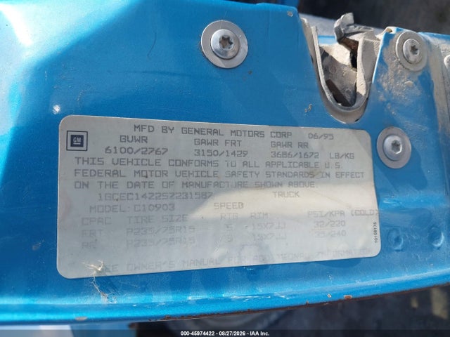 45974422 :رقم المزاد ، 1GCEC14Z2SZ231587 vin ، 1995 Chevrolet Gmt-400 C1500 مزاد بيع