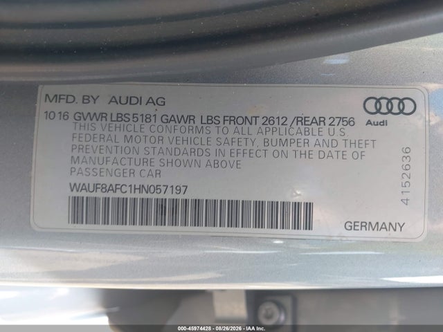 Продаж на аукціоні авто 2017 Audi A6 Premium, vin: WAUF8AFC1HN057197, номер лоту: 45974428