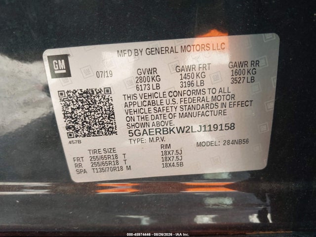 Aukcja sprzedaży 2020 Buick Enclave Fwd Essence, vin: 5GAERBKW2LJ119158, numer aukcji: 45974446