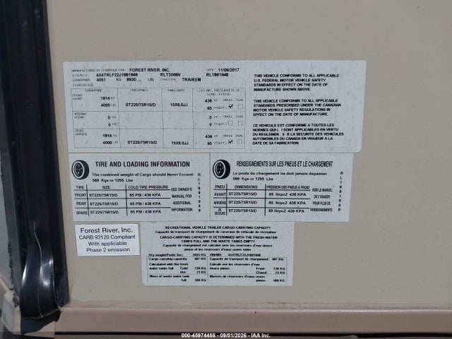 2018 Rockwood Rlt827fls მანქანა იყიდება აუქციონზე, vin: 4X4TRLF22J1881948, აუქციონის ნომერი: 45974458