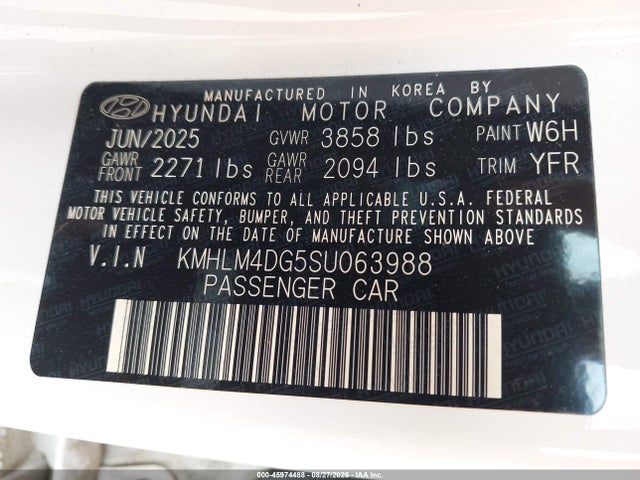 2025 Hyundai Elantra Sel Sport მანქანა იყიდება აუქციონზე, vin: KMHLM4DG5SU063988, აუქციონის ნომერი: 45974488