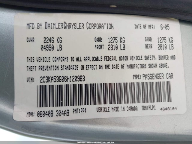 Aukcja sprzedaży 2006 Chrysler 300 Touring, vin: 2C3KA53G06H120983, numer aukcji: 45974489