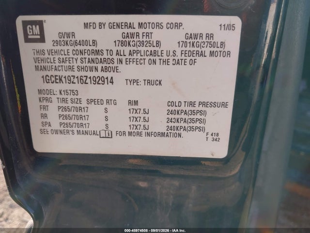 Продаж на аукціоні авто 2006 Chevrolet Silverado 1500 Ls, vin: 1GCEK19Z16Z192914, номер лоту: 45974508