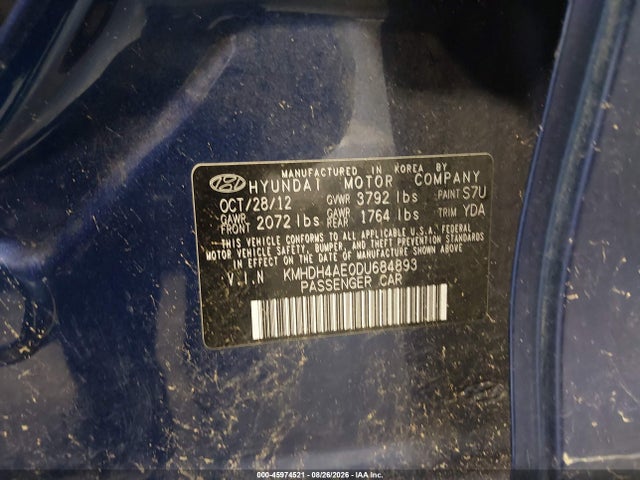 Aukcja sprzedaży 2013 Hyundai Elantra Gls, vin: KMHDH4AE0DU684893, numer aukcji: 45974521