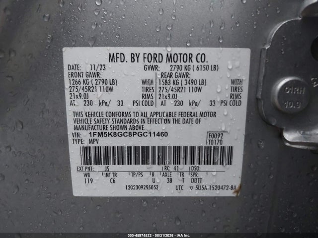 Продажа на аукционе авто 2023 Ford Explorer St, vin: 1FM5K8GC8PGC11460, номер лота: 45974522