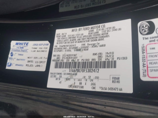 Продаж на аукціоні авто 2015 Ford Mustang Gt Premium, vin: 1FA6P8CF0F5302412, номер лоту: 45974534