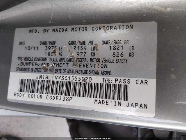 Aukcja sprzedaży 2012 Mazda Mazda3 I Touring, vin: JM1BL1V73C1555020, numer aukcji: 45974591