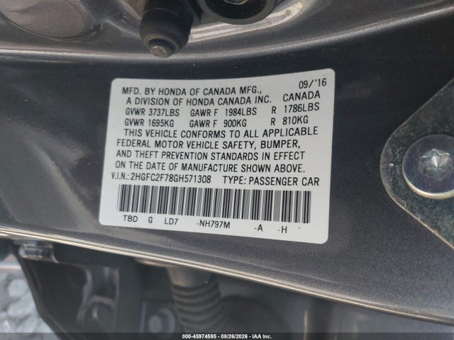 Продаж на аукціоні авто 2016 Honda Civic Ex, vin: 2HGFC2F78GH571308, номер лоту: 45974595