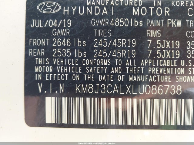 45974598 :رقم المزاد ، KM8J3CALXLU086738 vin ، 2020 Hyundai Tucson Sport مزاد بيع