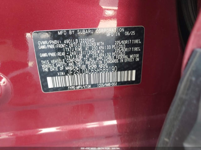45974608 :رقم المزاد ، JF2SLDAC6SH589190 vin ، 2025 Subaru Forester مزاد بيع