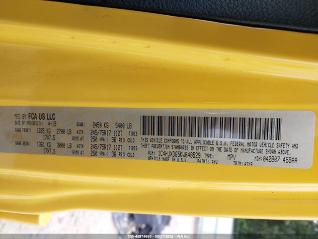 45974663 :رقم المزاد ، 1C4HJXDG5KW648529 vin ، 2019 Jeep Wrangler Unlimited Sport S 4x4 مزاد بيع