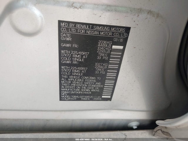 2016 Nissan Rogue Sv მანქანა იყიდება აუქციონზე, vin: KNMAT2MT9GP674404, აუქციონის ნომერი: 45974665