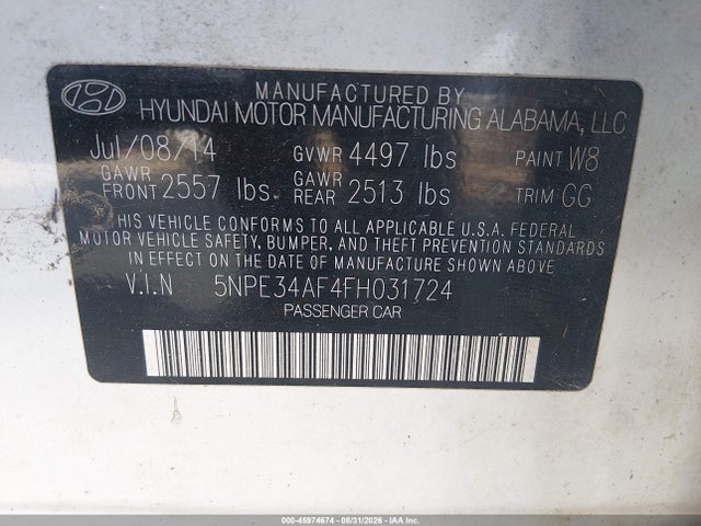45974674 :رقم المزاد ، 5NPE34AF4FH031724 vin ، 2015 Hyundai Sonata Sport مزاد بيع