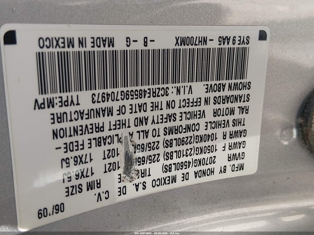 45974692 :رقم المزاد ، 3CZRE48559G704973 vin ، 2009 Honda Cr-v Ex مزاد بيع