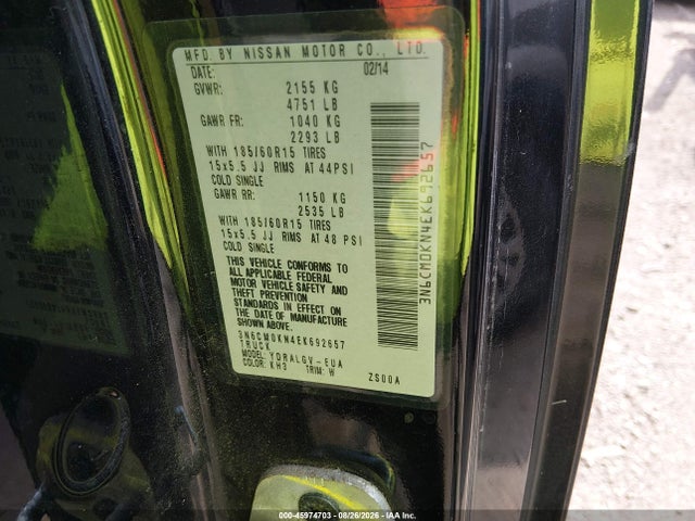 Продажа на аукционе авто 2014 Nissan Nv200 S/sv, vin: 3N6CM0KN4EK692657, номер лота: 45974703