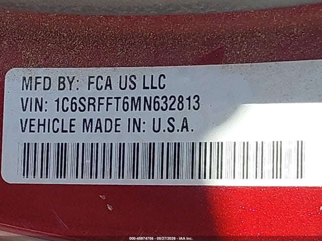 Продаж на аукціоні авто 2021 Ram 1500, vin: 1C6SRFFT6MN632813, номер лоту: 45974756