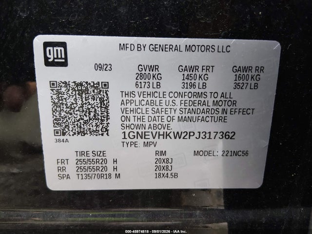 Продаж на аукціоні авто 2023 Chevrolet Traverse Awd Lt Leather, vin: 1GNEVHKW2PJ317362, номер лоту: 45974818
