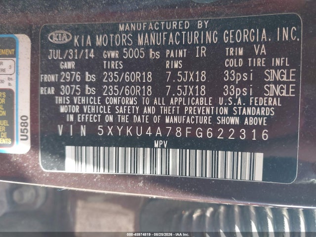 Продаж на аукціоні авто 2015 Kia Sorento Ex V6, vin: 5XYKU4A78FG622316, номер лоту: 45974819