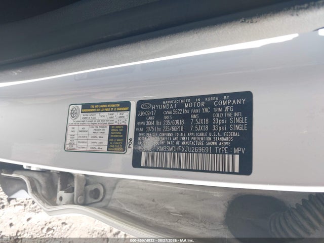 KM8SMDHFXJU269691 Hyundai Santa Fe Se