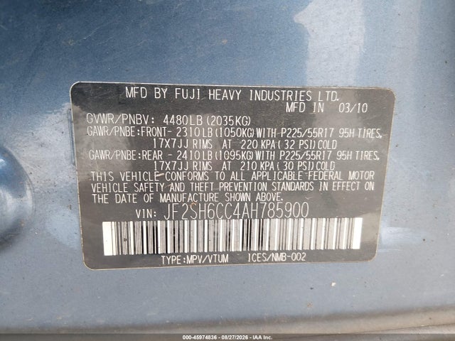 Продажа на аукционе авто 2010 Subaru Forester 2.5x Premium, vin: JF2SH6CC4AH785900, номер лота: 45974836
