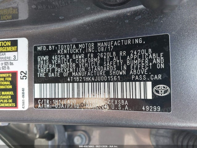 2018 Toyota Camry Hybrid Se მანქანა იყიდება აუქციონზე, vin: 4T1B21HK4JU001561, აუქციონის ნომერი: 45974863