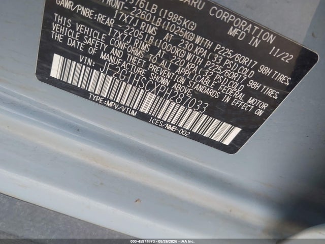 45974873 :رقم المزاد ، JF2GTHSCXPH287033 vin ، 2023 Subaru Crosstrek Sport مزاد بيع